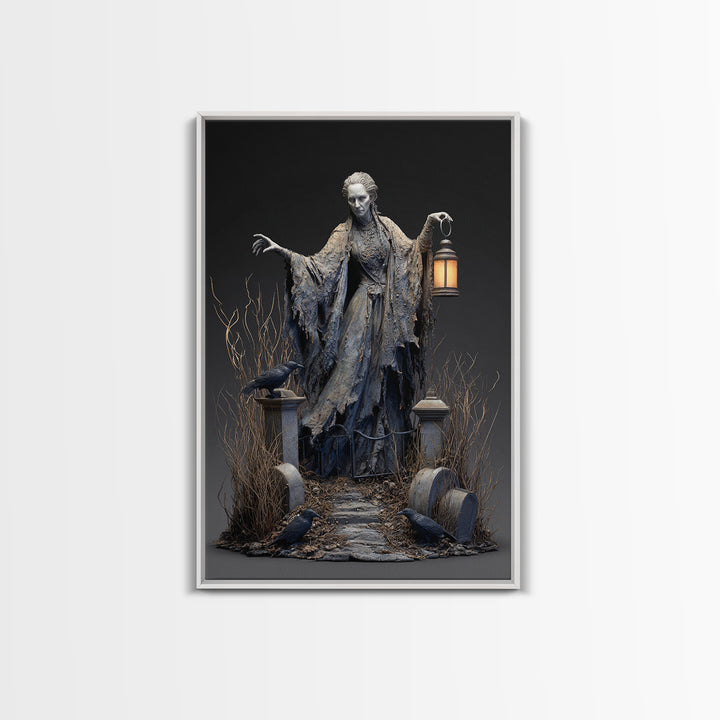 The Salt-Marsh Witch, Vertical Wall Art, Gothic Horror Wall Art, Framed Canvas Print, Halloween Wall Decor, Gothic Home Decor