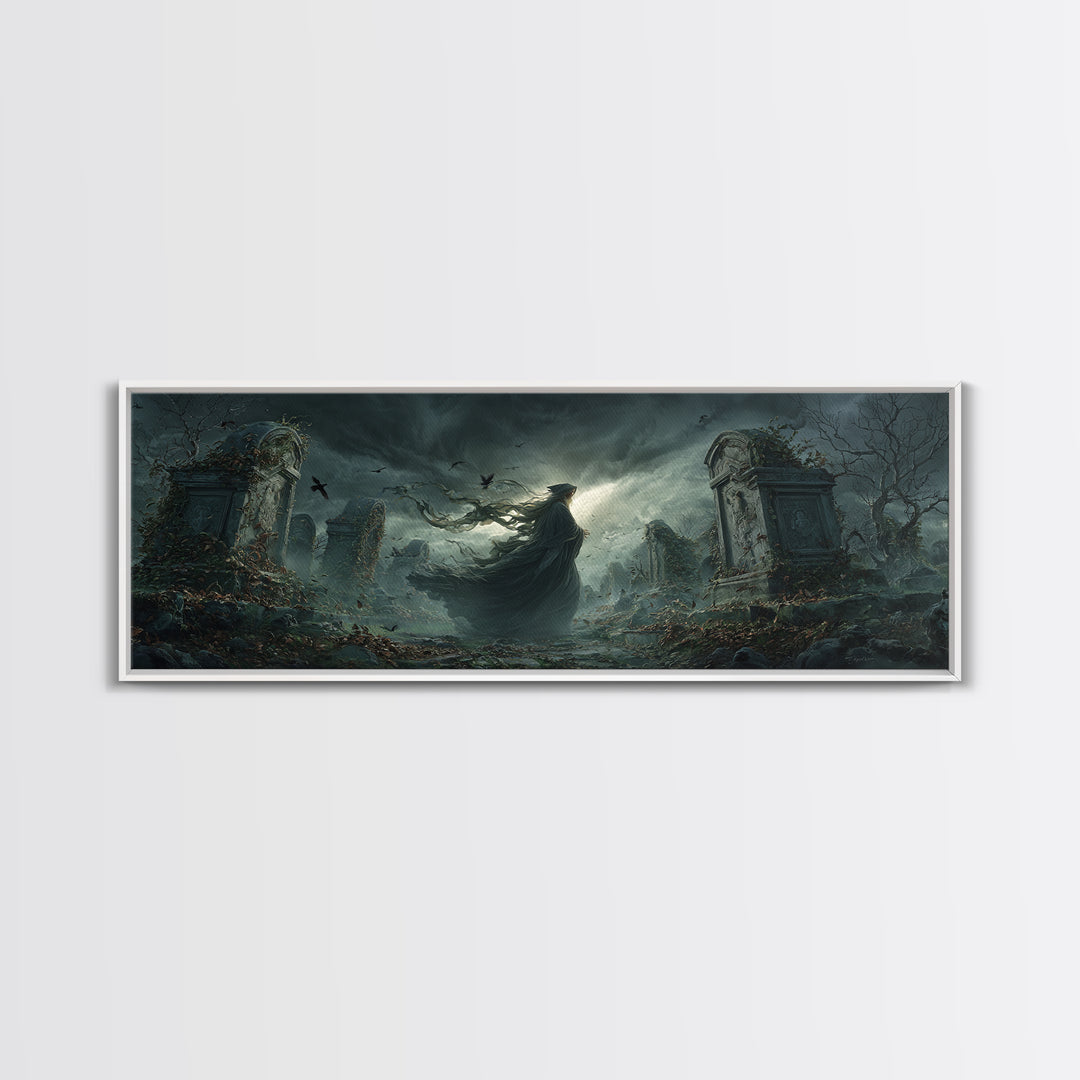The Stone-Circle Spirit, Extra Wide Wall Art, Macabre Wall Art, Framed Canvas Print, Halloween Wall Decor, Gothic Home Decor