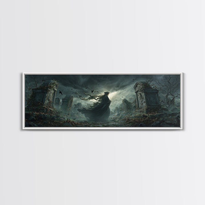 The Stone-Circle Spirit, Extra Wide Wall Art, Macabre Wall Art, Framed Canvas Print, Halloween Wall Decor, Gothic Home Decor