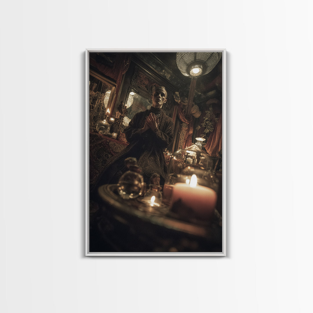 The Cave Oracle, Vertical Wall Art, Macabre Wall Art, Framed Canvas Print, Halloween Wall Decor, Gothic Home Decor, Spooky Wall Decor