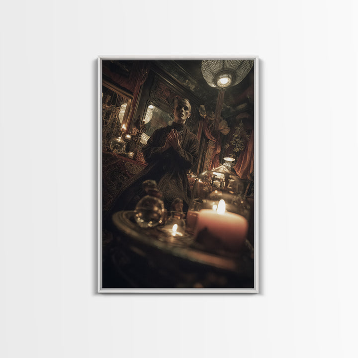 The Cave Oracle, Vertical Wall Art, Macabre Wall Art, Framed Canvas Print, Halloween Wall Decor, Gothic Home Decor, Spooky Wall Decor