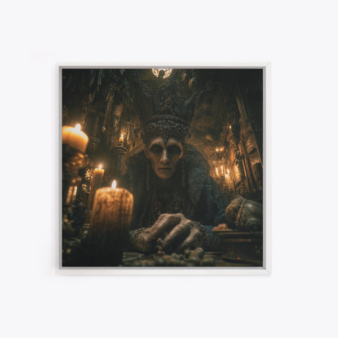 The Cave Oracle, Square Wall Art, Macabre Wall Art, Framed Canvas Print, Halloween Wall Decor, Gothic Home Decor, Spooky Wall Decor