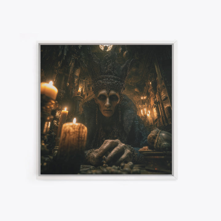 The Cave Oracle, Square Wall Art, Macabre Wall Art, Framed Canvas Print, Halloween Wall Decor, Gothic Home Decor, Spooky Wall Decor