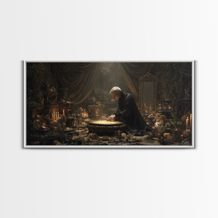 The Cave Oracle, Wide Panoramic Art, Haunted Gothic Art, Framed Canvas Print, Halloween Wall Decor, Gothic Home Decor