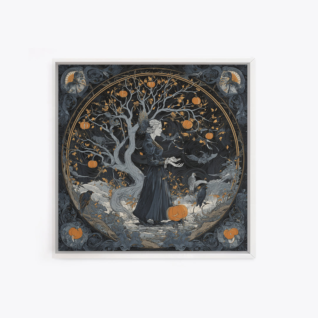 The Orchard Hag, Square Wall Art, Macabre Wall Art, Framed Canvas Print, Halloween Wall Decor, Gothic Home Decor, Statement Wall Art