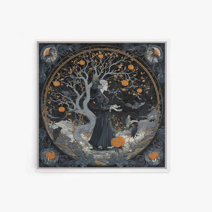 The Orchard Hag, Square Wall Art, Macabre Wall Art, Framed Canvas Print, Halloween Wall Decor, Gothic Home Decor, Statement Wall Art