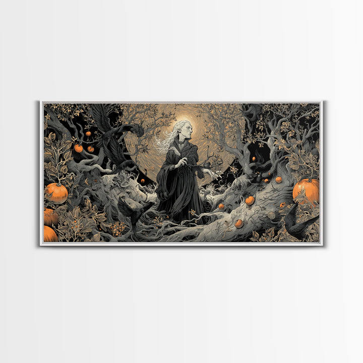 The Orchard Hag, Wide Panoramic Art, Gothic Horror Wall Art, Framed Canvas Print, Halloween Wall Decor, Gothic Home Decor