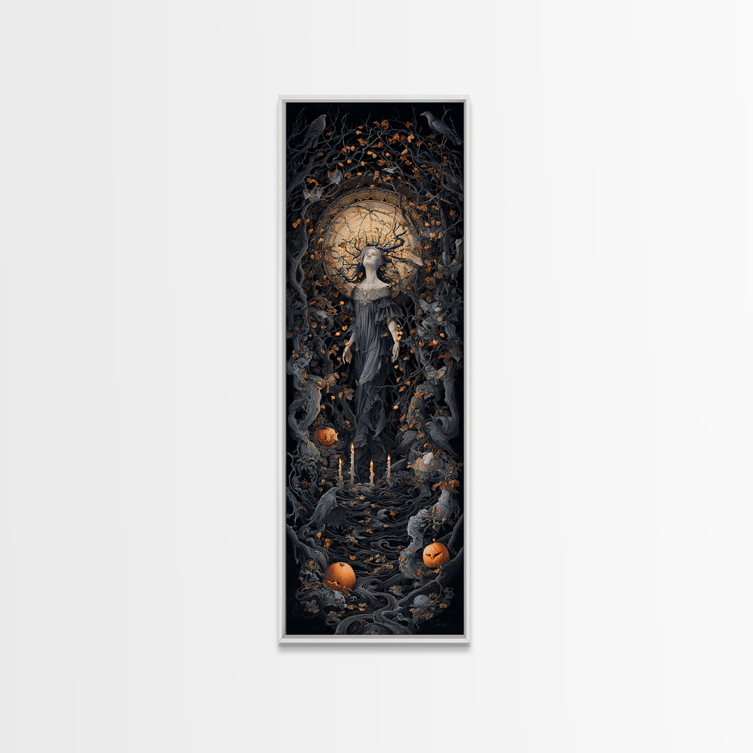 The Orchard Hag, Tall Narrow Wall Art, Macabre Wall Art, Framed Canvas Print, Halloween Wall Decor, Gothic Home Decor, Spooky Wall Decor