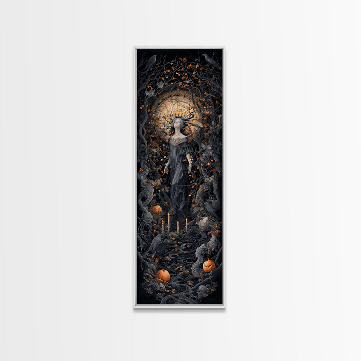 The Orchard Hag, Tall Narrow Wall Art, Macabre Wall Art, Framed Canvas Print, Halloween Wall Decor, Gothic Home Decor, Spooky Wall Decor