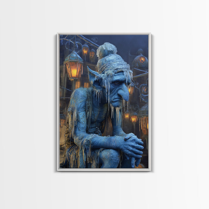 The Frost Goblin, Vertical Wall Art, Gothic Horror Wall Art, Framed Canvas Print, Halloween Wall Decor, Gothic Home Decor