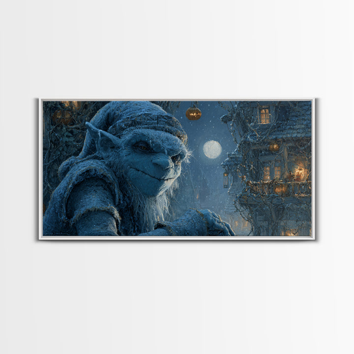 The Frost Goblin, Wide Panoramic Art, Dark Halloween Decor, Canvas Print, Halloween Wall Decor, Gothic Home Decor, Collectible Wall Decor
