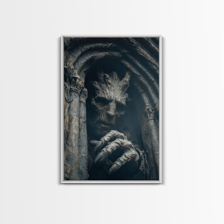 The Hollow-Tree Monster, Vertical Wall Art, Spooky Home Decor, Canvas Print, Halloween Wall Decor, Gothic Home Decor, Macabre Wall Art