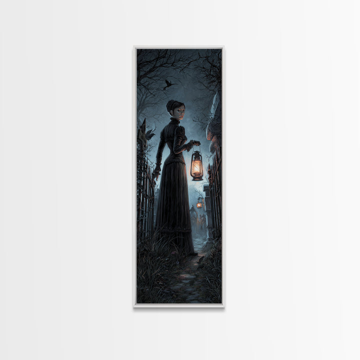 The Crossroads Spirit, Tall Narrow Wall Art, Gothic Horror Wall Art, Framed Canvas Print, Halloween Wall Decor, Gothic Home Decor