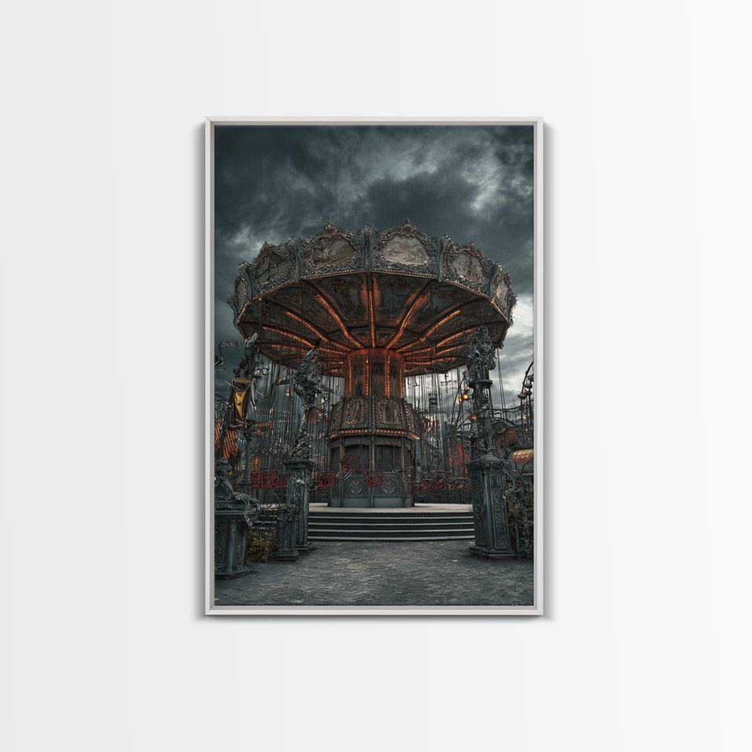 The Abandoned Carnival, Vertical Wall Art, Macabre Wall Art, Framed Canvas Print, Halloween Wall Decor, Gothic Home Decor