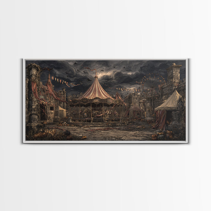 The Abandoned Carnival, Wide Panoramic Art, Macabre Wall Art, Framed Canvas Print, Halloween Wall Decor, Gothic Home Decor, Horror Wall Art