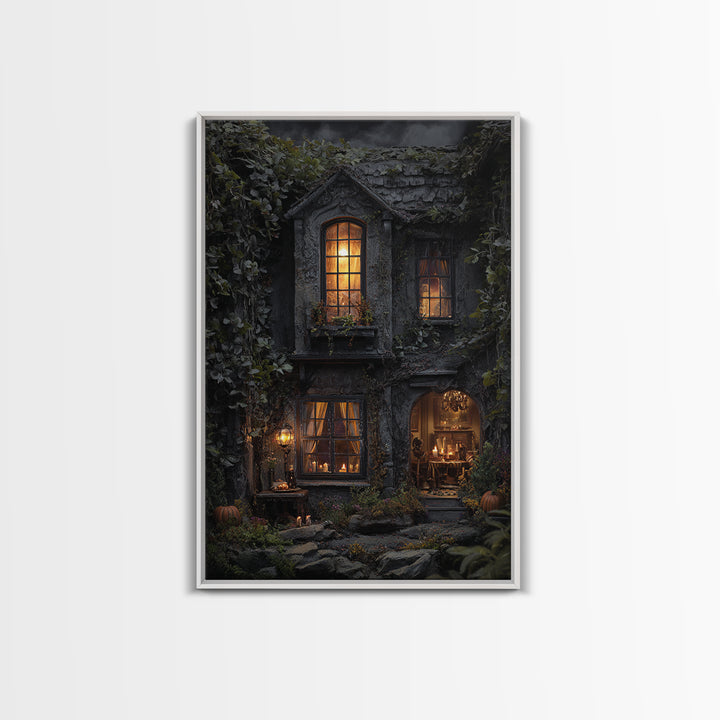 The Haunted Manor, Vertical Wall Art, Haunted Gothic Art, Framed Canvas Print, Halloween Wall Decor, Gothic Home Decor, Statement Wall Art