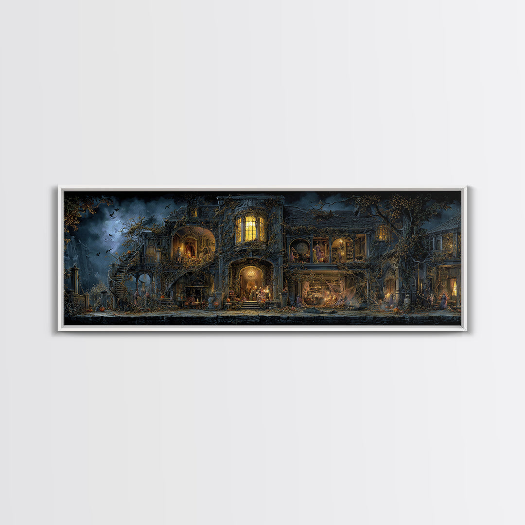 The Haunted Manor, Extra Wide Wall Art, Gothic Horror Wall Art, Framed Canvas Print, Halloween Wall Decor, Gothic Home Decor