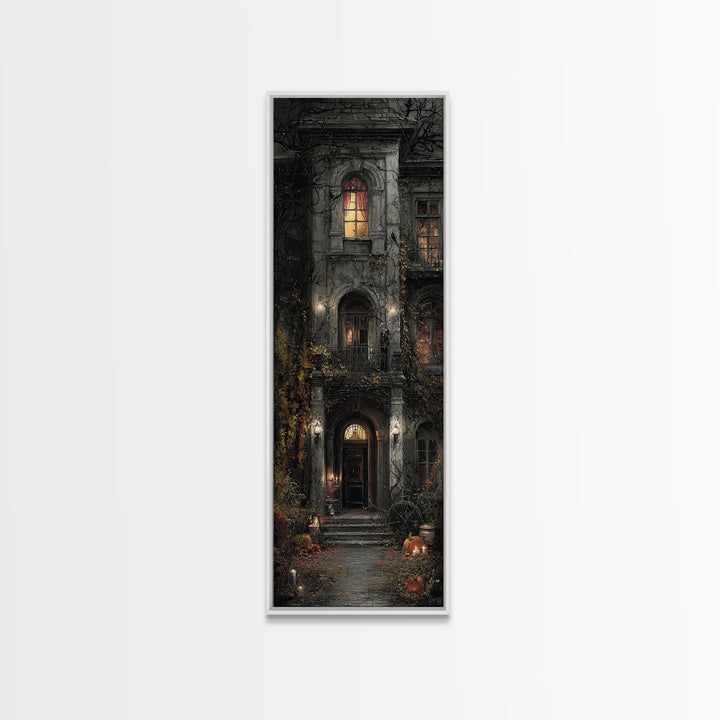 The Haunted Manor, Tall Narrow Wall Art, Gothic Horror Wall Art, Framed Canvas Print, Halloween Wall Decor, Gothic Home Decor