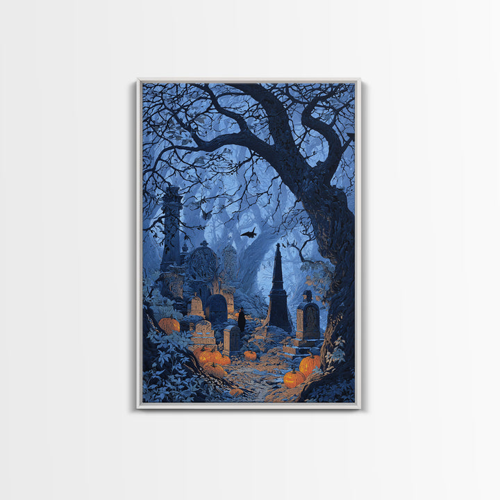 The Moonlit Cemetery, Vertical Wall Art, Spooky Home Decor, Canvas Print, Halloween Wall Decor, Gothic Home Decor, Horror Wall Art