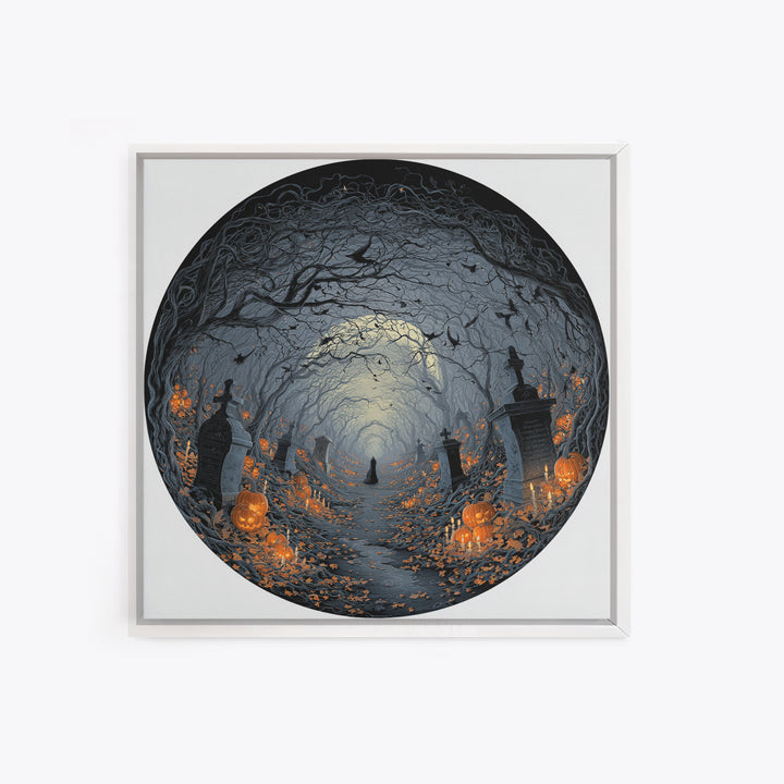 The Moonlit Cemetery, Square Wall Art, Haunted Gothic Art, Framed Canvas Print, Halloween Wall Decor, Gothic Home Decor, Horror Wall Art