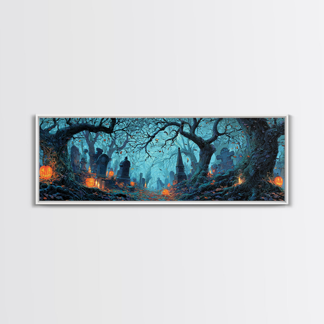 The Moonlit Cemetery, Extra Wide Wall Art, Dark Fantasy Wall Art, Canvas Print, Halloween Wall Decor, Gothic Home Decor, Spooky Wall Decor