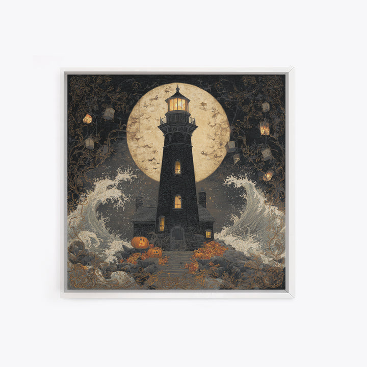 The Cursed Lighthouse, Square Wall Art, Haunted Gothic Art, Framed Canvas Print, Halloween Wall Decor, Gothic Home Decor, Dark Fantasy Art