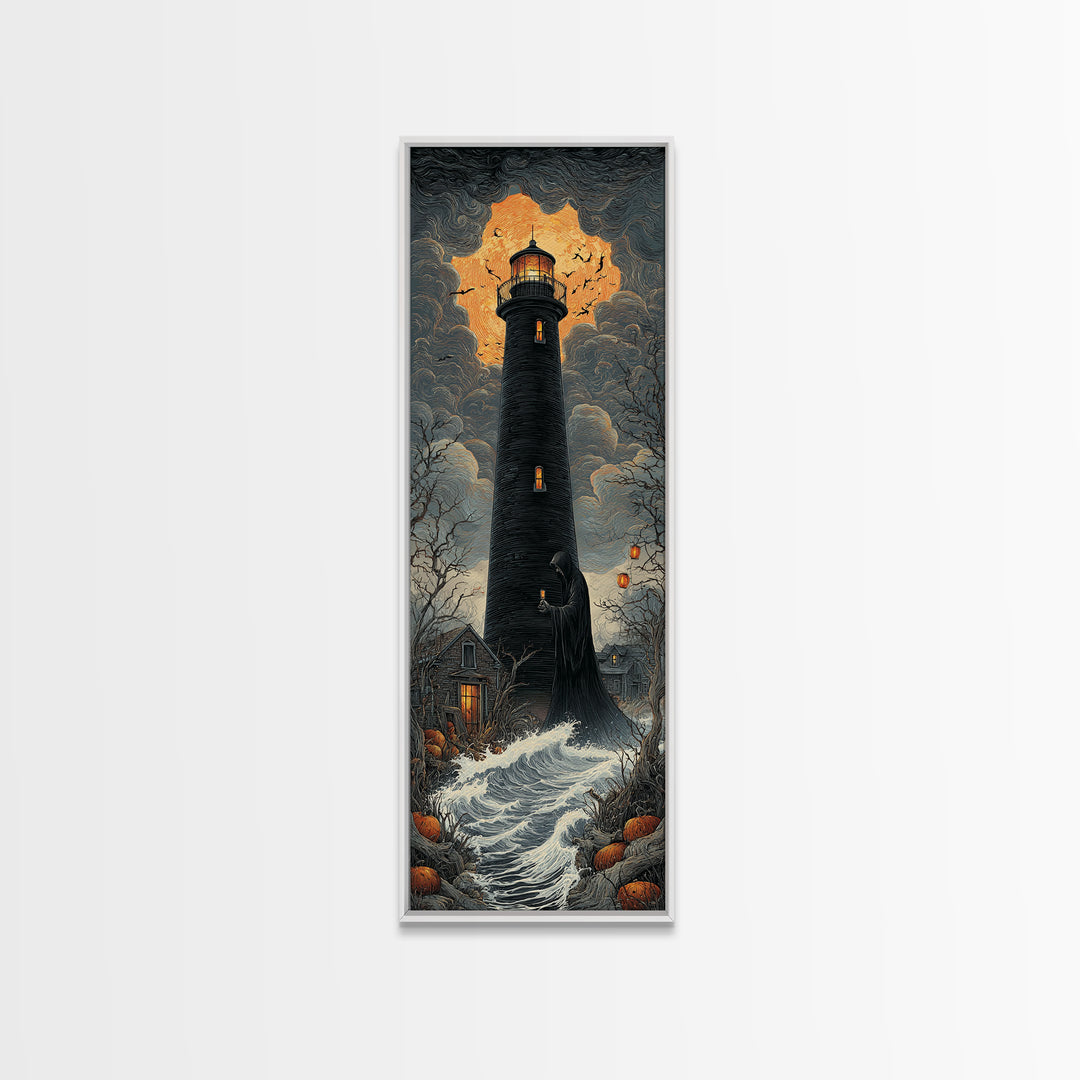 The Cursed Lighthouse, Tall Narrow Wall Art, Dark Halloween Decor, Canvas Print, Halloween Wall Decor, Gothic Home Decor, Dark Fantasy Art