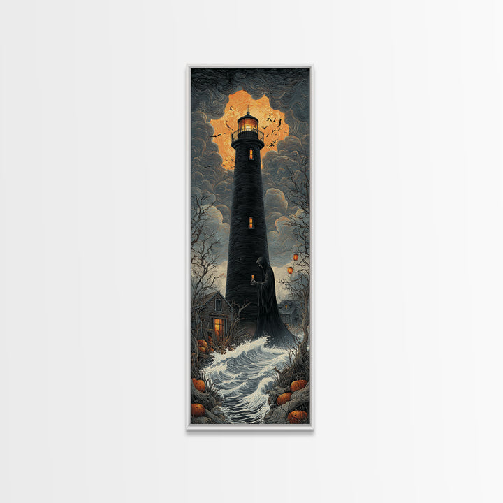 The Cursed Lighthouse, Tall Narrow Wall Art, Dark Halloween Decor, Canvas Print, Halloween Wall Decor, Gothic Home Decor, Dark Fantasy Art