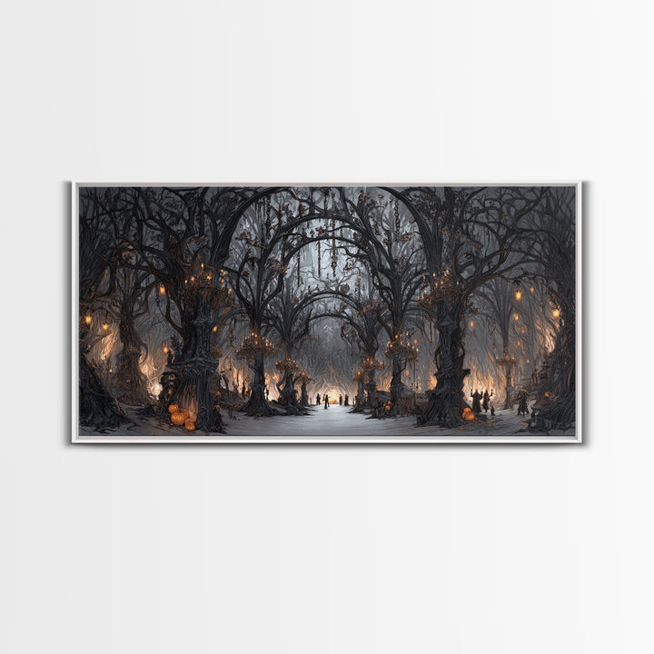 The Witch'S Forest, Wide Panoramic Art, Gothic Horror Wall Art, Framed Canvas Print, Halloween Wall Decor, Gothic Home Decor