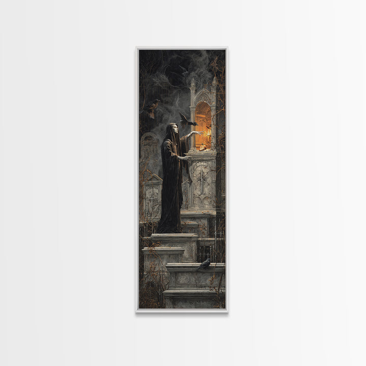 The Forgotten Crypt, Tall Narrow Wall Art, Macabre Wall Art, Framed Canvas Print, Halloween Wall Decor, Gothic Home Decor, Spooky Wall Decor