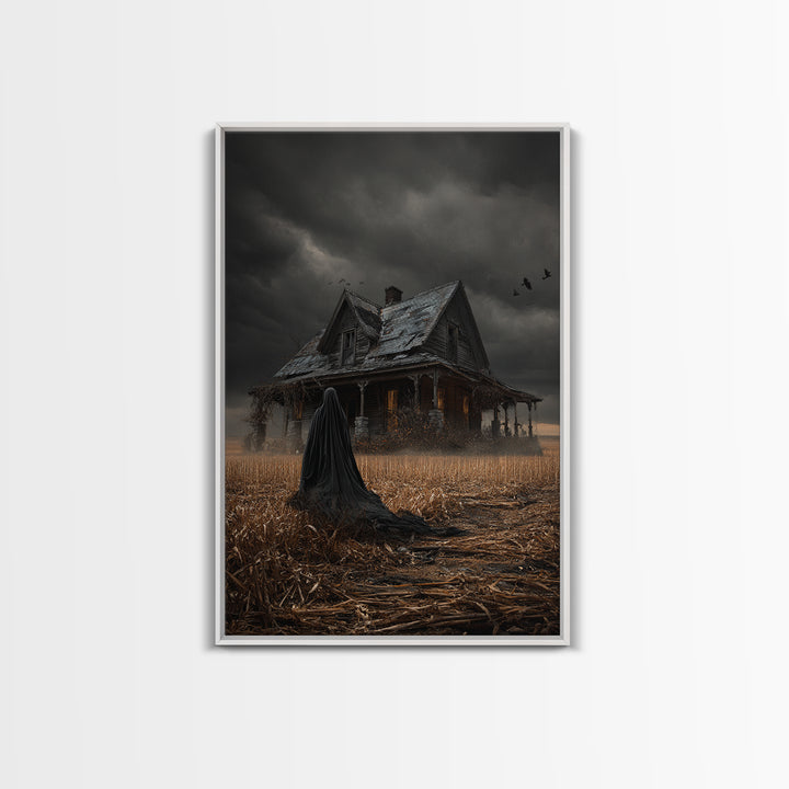 The Possessed Farmhouse, Vertical Wall Art, Haunted Gothic Art, Framed Canvas Print, Halloween Wall Decor, Gothic Home Decor