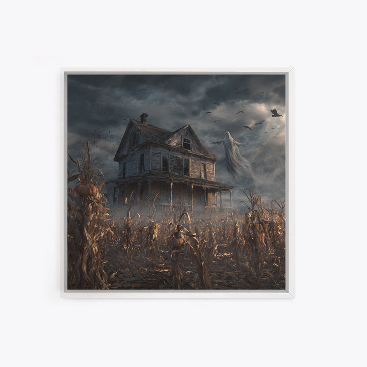 The Possessed Farmhouse, Square Wall Art, Gothic Horror Wall Art, Framed Canvas Print, Halloween Wall Decor, Gothic Home Decor