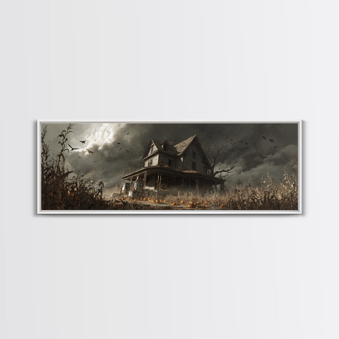 The Possessed Farmhouse, Extra Wide Wall Art, Gothic Horror Wall Art, Framed Canvas Print, Halloween Wall Decor, Gothic Home Decor