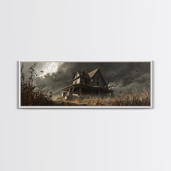 The Possessed Farmhouse, Extra Wide Wall Art, Gothic Horror Wall Art, Framed Canvas Print, Halloween Wall Decor, Gothic Home Decor