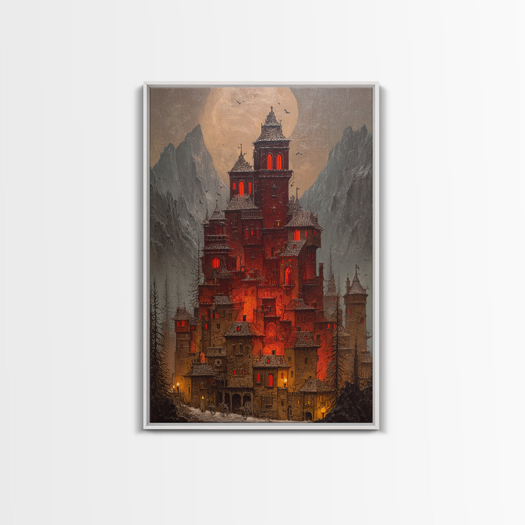 The Vampire Castle, Vertical Wall Art, Dark Fantasy Wall Art, Canvas Print, Halloween Wall Decor, Gothic Home Decor, Dark Fantasy Art