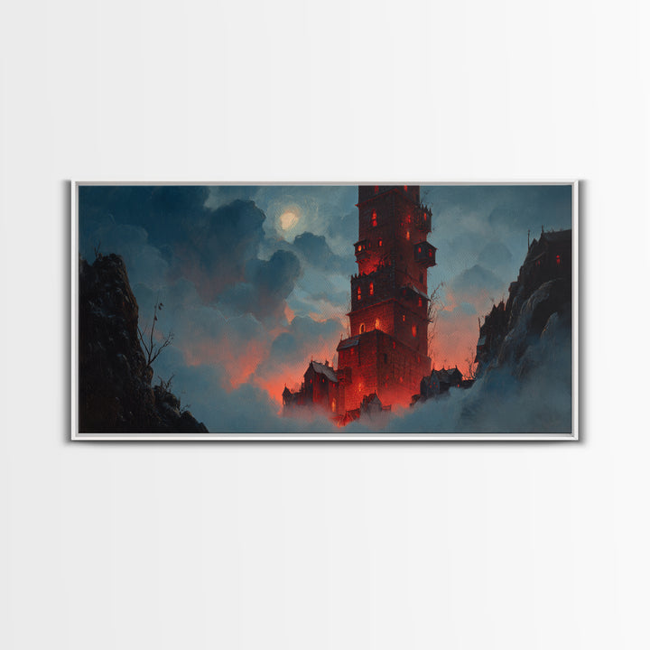 The Vampire Castle, Wide Panoramic Art, Dark Halloween Decor, Canvas Print, Halloween Wall Decor, Gothic Home Decor, Halloween Wall Art