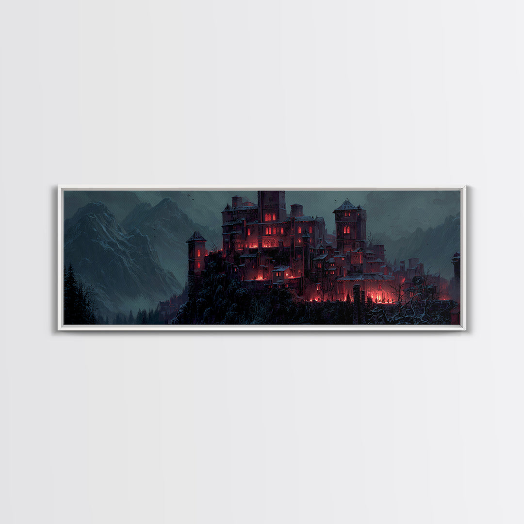 The Vampire Castle, Extra Wide Wall Art, Macabre Wall Art, Framed Canvas Print, Halloween Wall Decor, Gothic Home Decor, Spooky Wall Decor