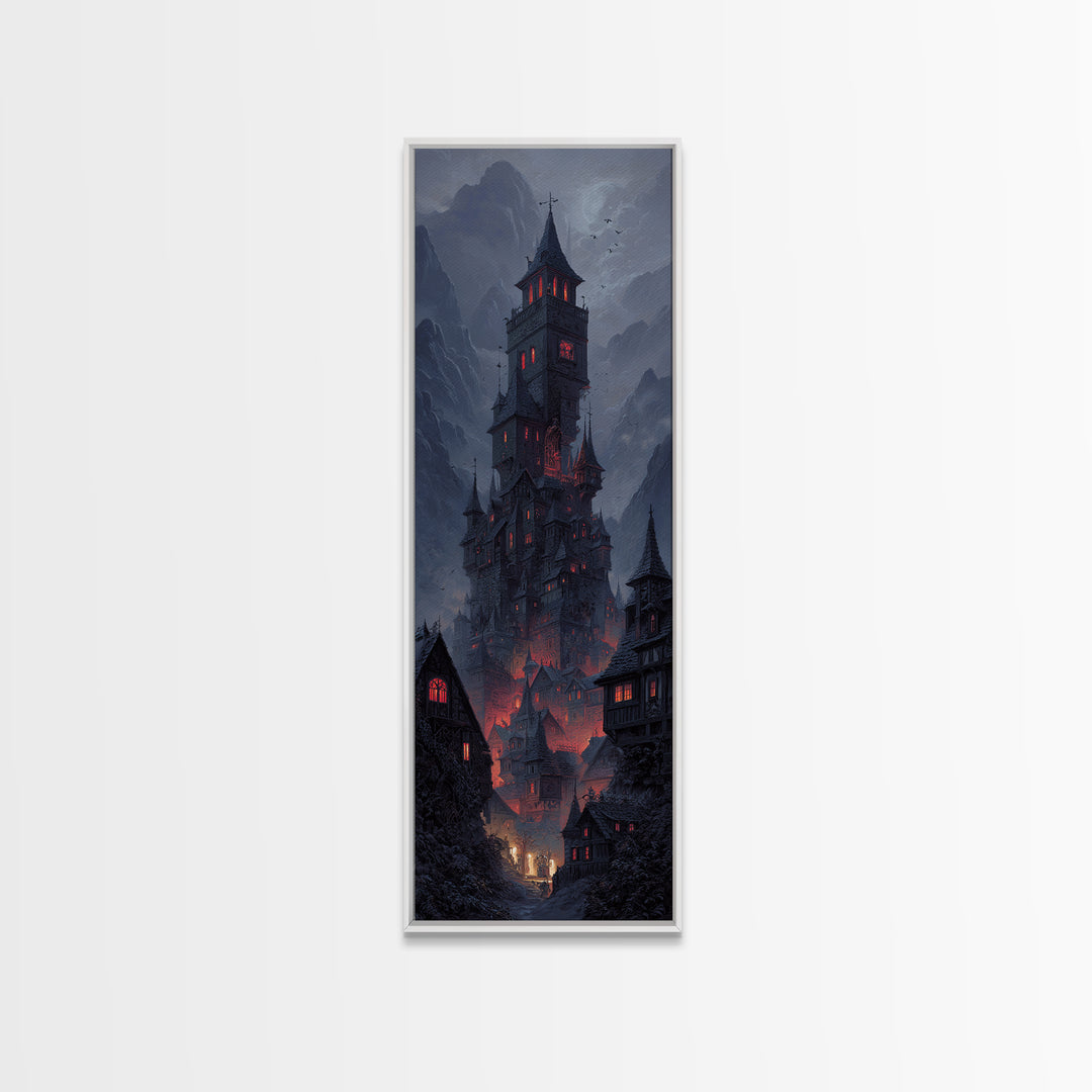 The Vampire Castle, Tall Narrow Wall Art, Spooky Home Decor, Canvas Print, Halloween Wall Decor, Gothic Home Decor, Halloween Wall Art