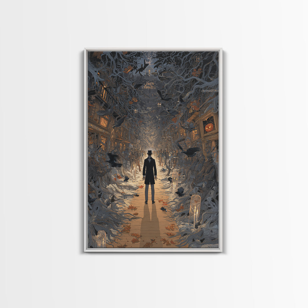 The Ghost Town Main Street, Vertical Wall Art, Gothic Horror Wall Art, Framed Canvas Print, Halloween Wall Decor, Gothic Home Decor