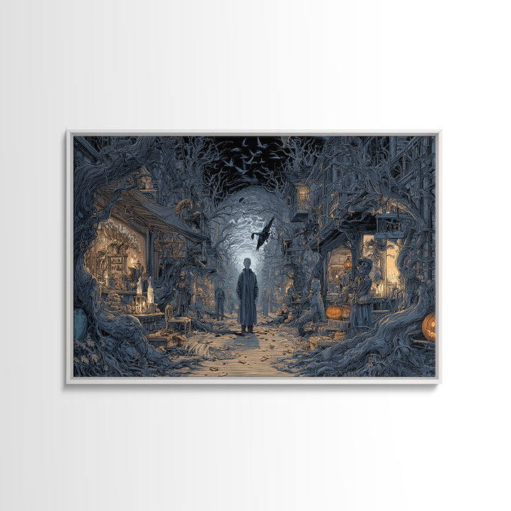 The Ghost Town Main Street, Landscape Wall Art, Macabre Wall Art, Framed Canvas Print, Halloween Wall Decor, Gothic Home Decor