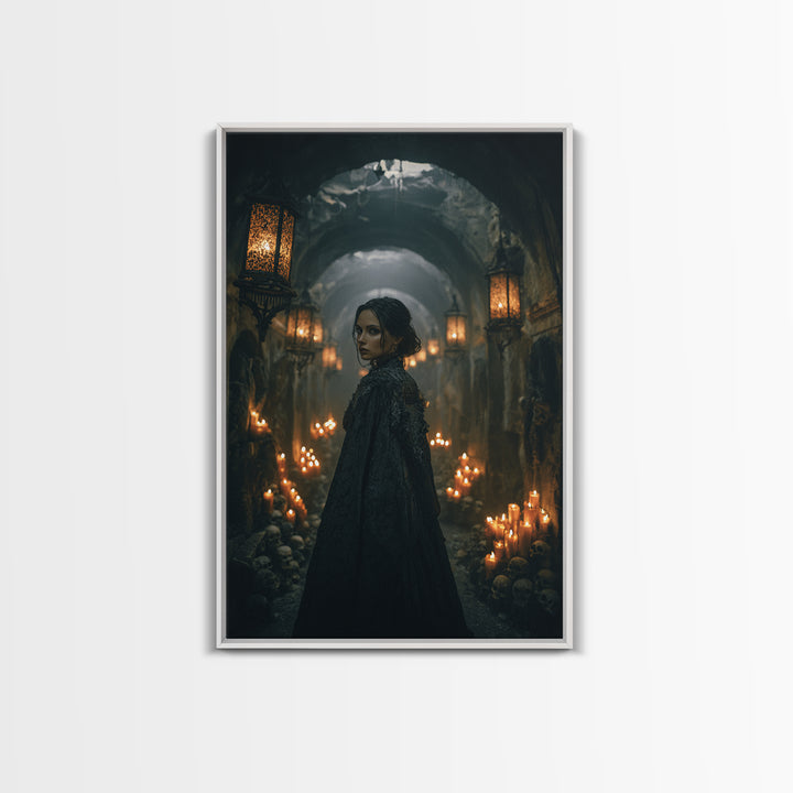 The Endless Catacombs, Vertical Wall Art, Haunted Gothic Art, Framed Canvas Print, Halloween Wall Decor, Gothic Home Decor, Dark Fantasy Art
