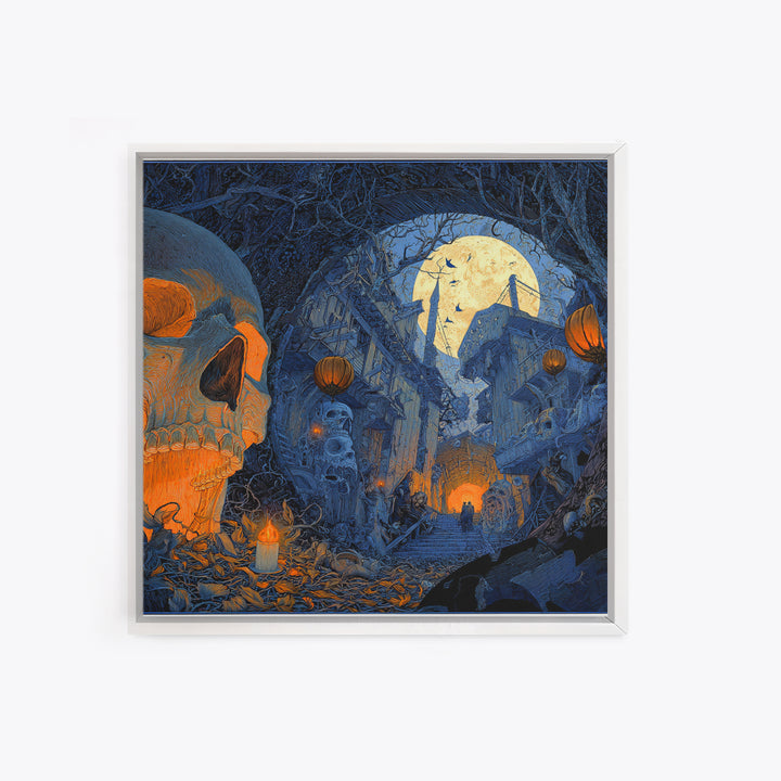 The Endless Catacombs, Square Wall Art, Haunted Gothic Art, Framed Canvas Print, Halloween Wall Decor, Gothic Home Decor, Dark Fantasy Art