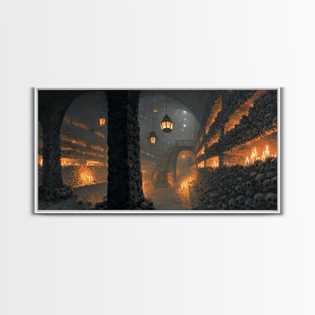 The Endless Catacombs, Wide Panoramic Art, Spooky Home Decor, Canvas Print, Halloween Wall Decor, Gothic Home Decor, Spooky Wall Decor