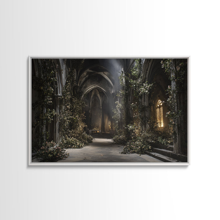 The Overgrown Chapel, Landscape Wall Art, Haunted Gothic Art, Framed Canvas Print, Halloween Wall Decor, Gothic Home Decor