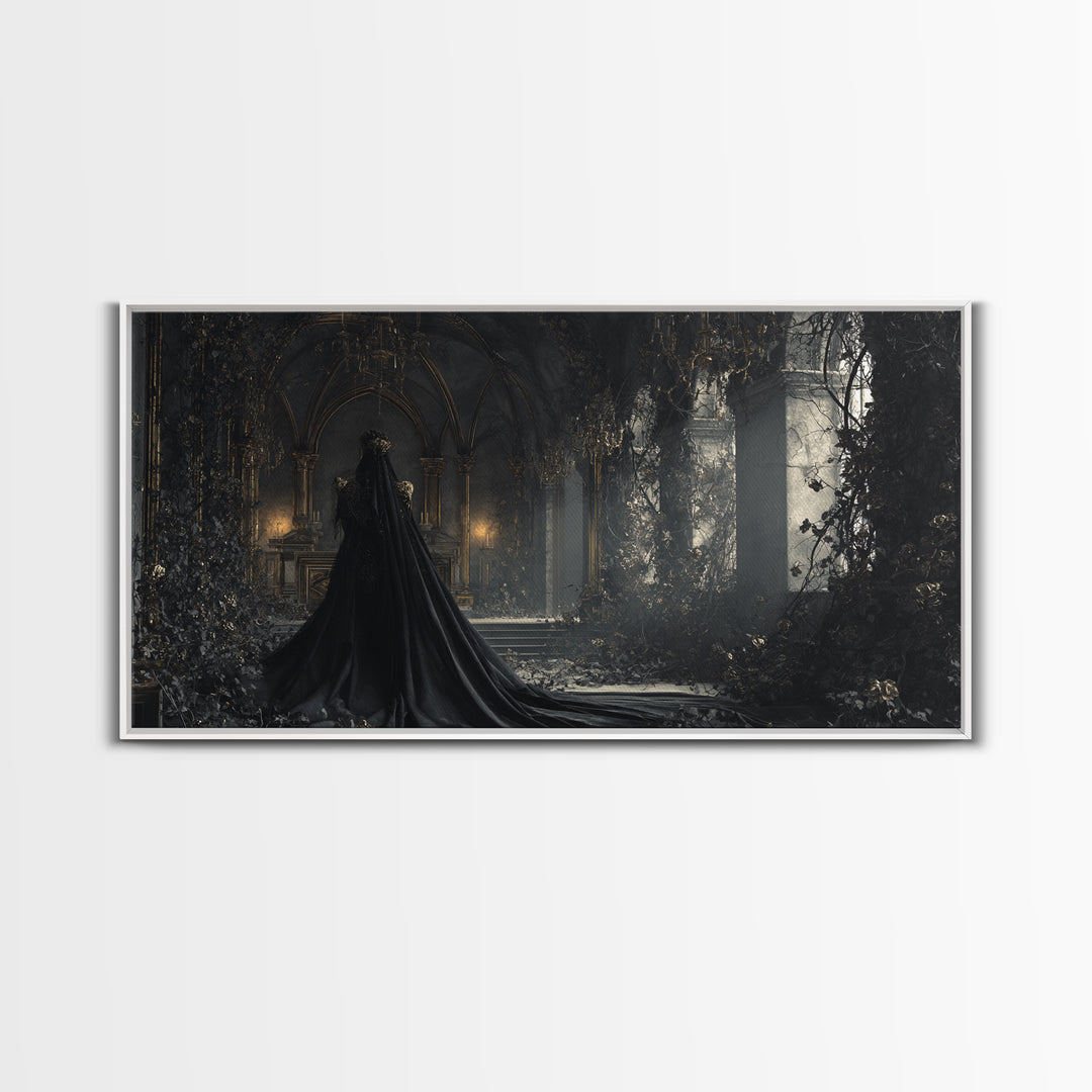 The Overgrown Chapel, Wide Panoramic Art, Macabre Wall Art, Framed Canvas Print, Halloween Wall Decor, Gothic Home Decor, Dark Fantasy Art