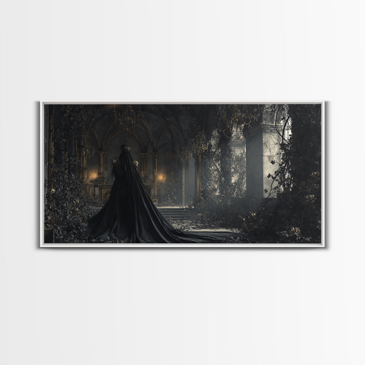 The Overgrown Chapel, Wide Panoramic Art, Macabre Wall Art, Framed Canvas Print, Halloween Wall Decor, Gothic Home Decor, Dark Fantasy Art