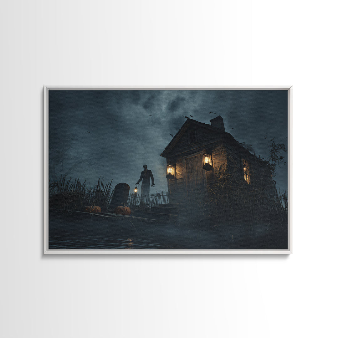 The Foggy Swamp Shack, Landscape Wall Art, Spooky Home Decor, Canvas Print, Halloween Wall Decor, Gothic Home Decor, Horror Wall Art