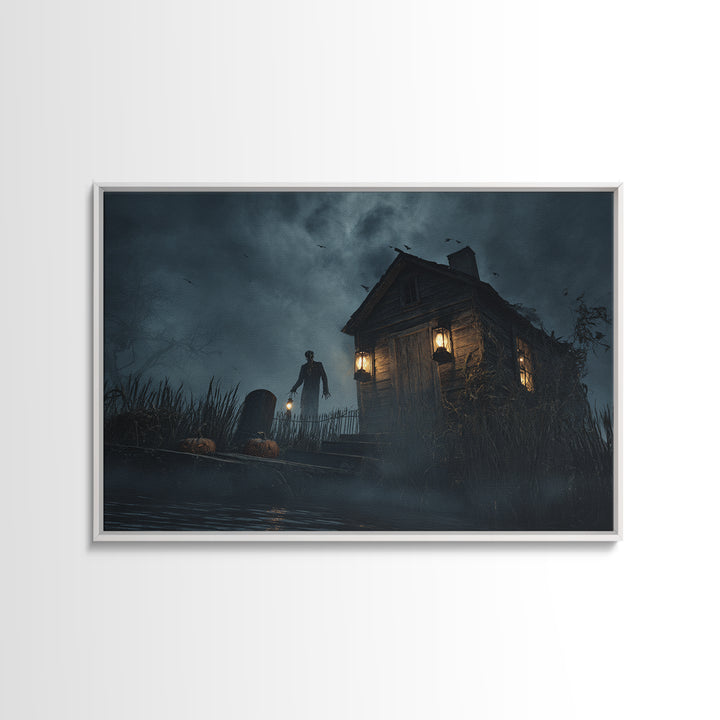 The Foggy Swamp Shack, Landscape Wall Art, Spooky Home Decor, Canvas Print, Halloween Wall Decor, Gothic Home Decor, Horror Wall Art