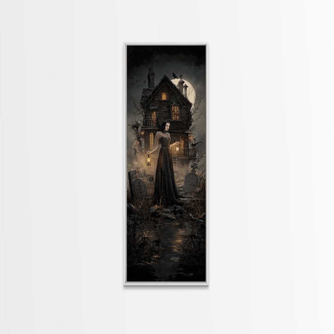 The Foggy Swamp Shack, Tall Narrow Wall Art, Spooky Home Decor, Canvas Print, Halloween Wall Decor, Gothic Home Decor, Macabre Wall Art