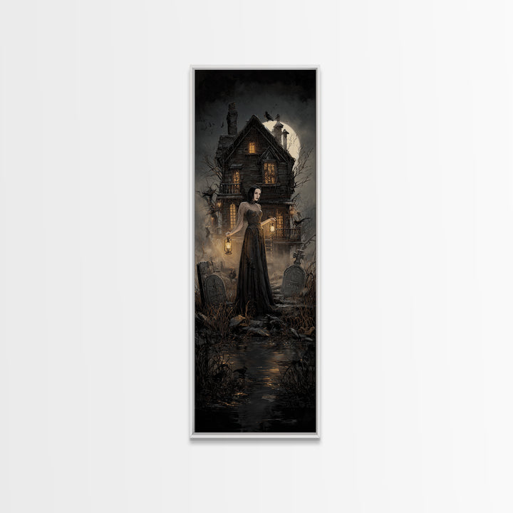 The Foggy Swamp Shack, Tall Narrow Wall Art, Spooky Home Decor, Canvas Print, Halloween Wall Decor, Gothic Home Decor, Macabre Wall Art